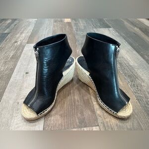 Celine Phoebe Philo Women's Espadrille Black Leather Jute Zip Wedge Heel Sz 5/35